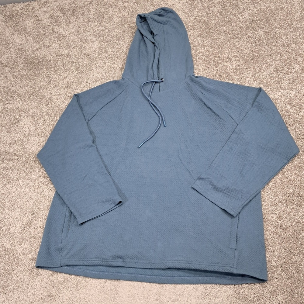 Crane‎ Mens XL Blue Textured Pullover Hoodie Lightweight Raglan Long Sleeve